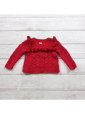 Baby Gap Red Cable Knit Sweater Ruffle Detail Long Sleeve Pullover 6-12 Months